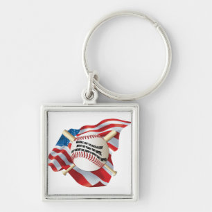 American Flag Baseball Key Ring