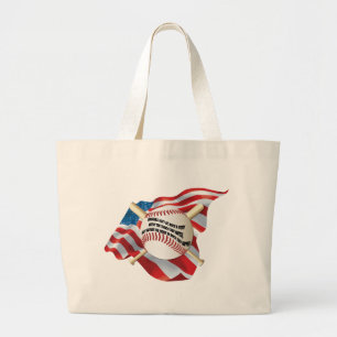 American Flag Baseball Large Tote Bag