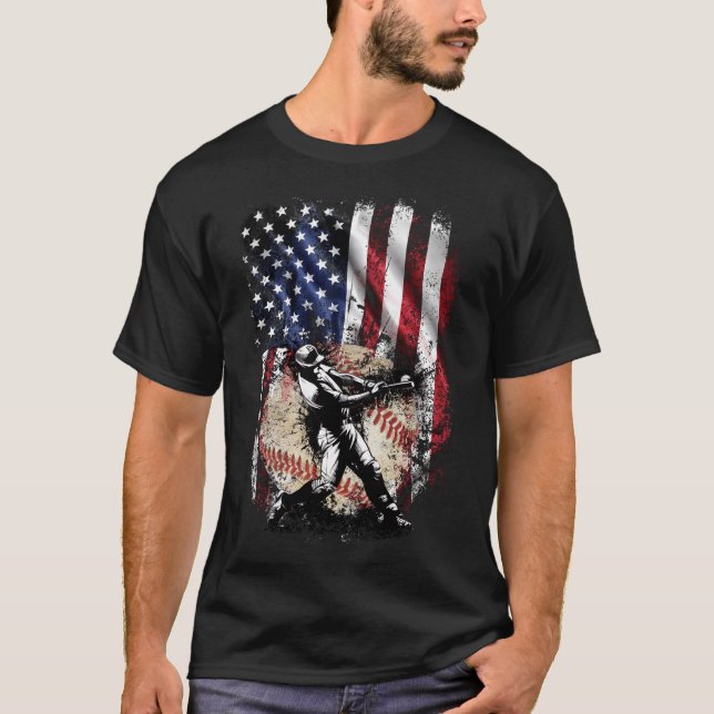 American Flag Baseball Lover USA 4th of July  T-Shirt (Front)