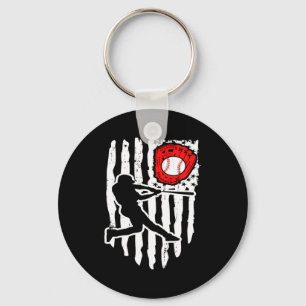 American Flag Baseball Player 1 Illustration Key Ring
