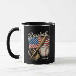 American Flag Baseball Player Bat Fan Catcher  Mug