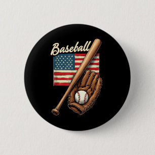 American Flag Baseball Player Bat Fan Catcher Pitc 6 Cm Round Badge