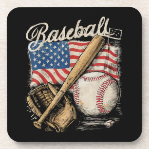 American Flag Baseball Player Bat Fan Catcher Pitc Coaster