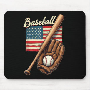 American Flag Baseball Player Bat Fan Catcher Pitc Mouse Mat