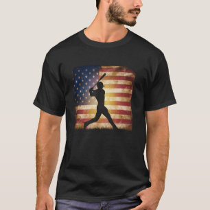 American Flag Baseball Player Bat Fan Catcher Pitc T-Shirt