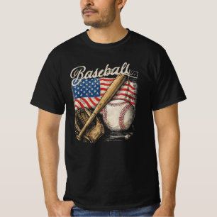 American Flag Baseball Player Bat Fan Catcher T-Shirt