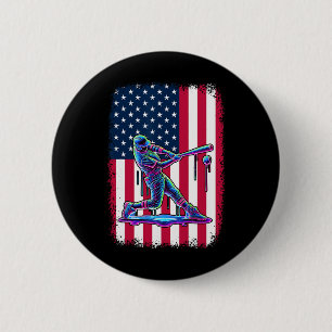 American Flag Baseball Player Bat Patriotic 4th Of 6 Cm Round Badge