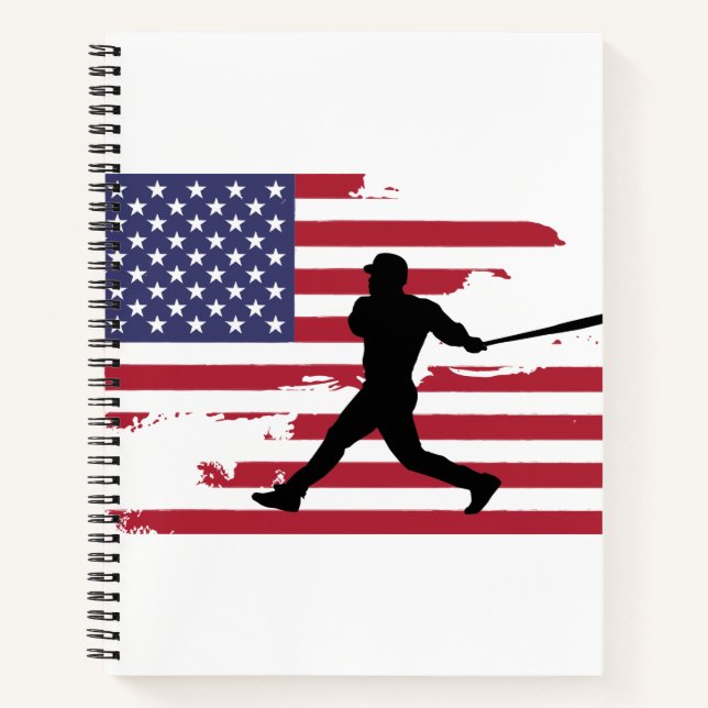 American Flag Baseball Silhouette Baseball Player Notebook (Front)