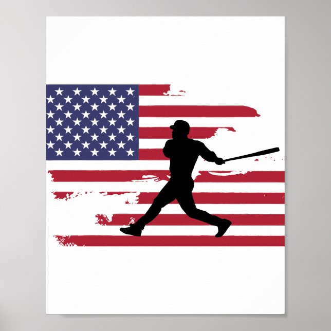 American Flag Baseball Silhouette Baseball Player Poster (Front)