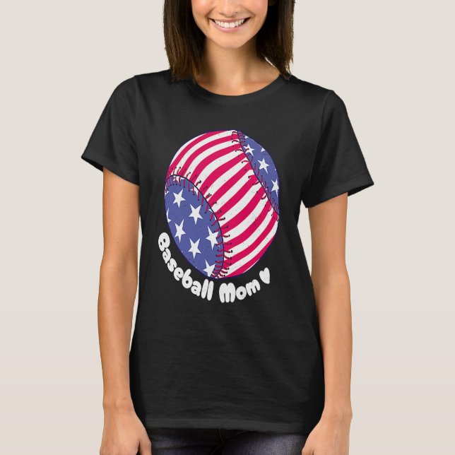 American Flag Baseball Softball Mom Mother Mama Co T-Shirt (Front)