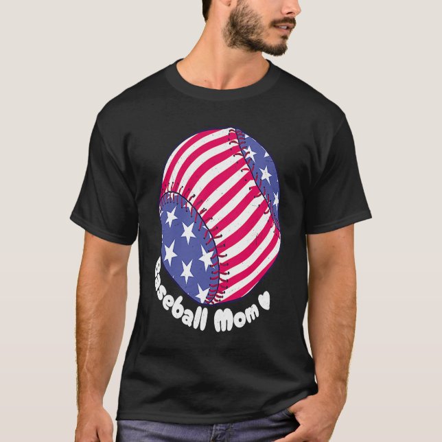 American Flag Baseball Softball Mom Mother Mama Co T-Shirt (Front)
