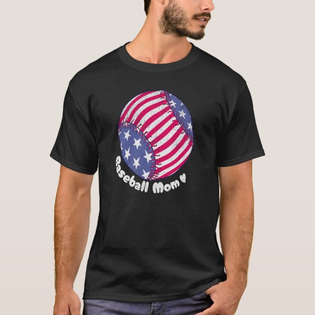 American Flag Baseball Softball Mum Mother Mama Co T-Shirt (Front)