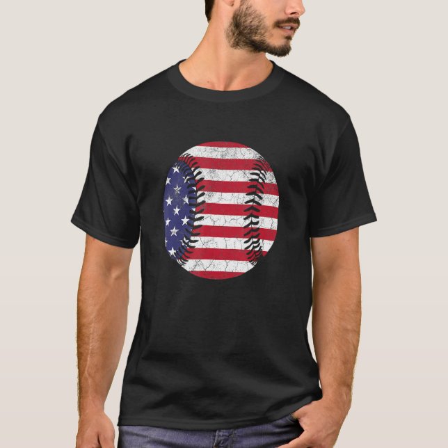 American Flag Baseball T Shirt July 4th USA Men Wo (Front)
