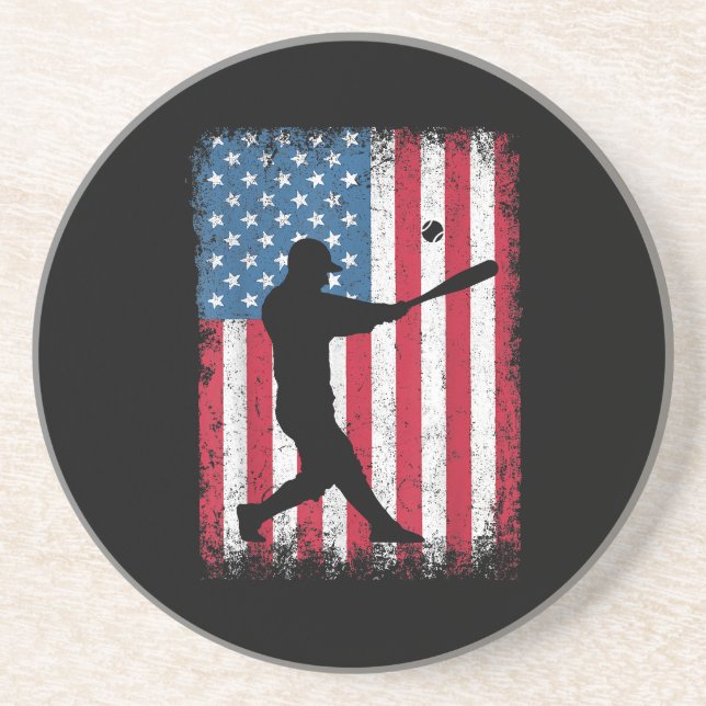 American Flag Baseball Team Gift for Men Boys Girl Coaster (Front)