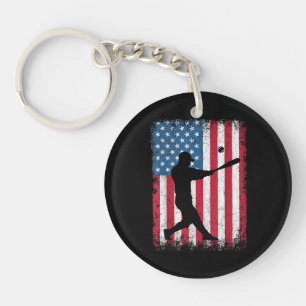 American Flag Baseball Team Gift for Men Boys Girl Key Ring