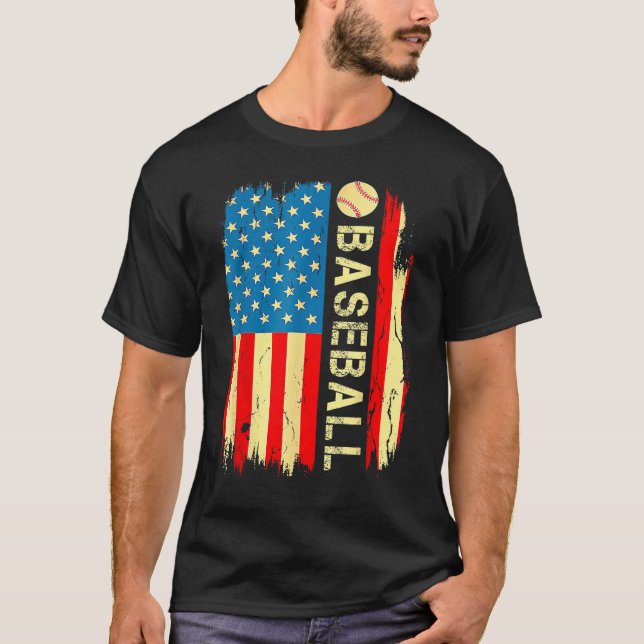 American Flag Baseball Team Gift Men Boys Dad 4th  T-Shirt (Front)