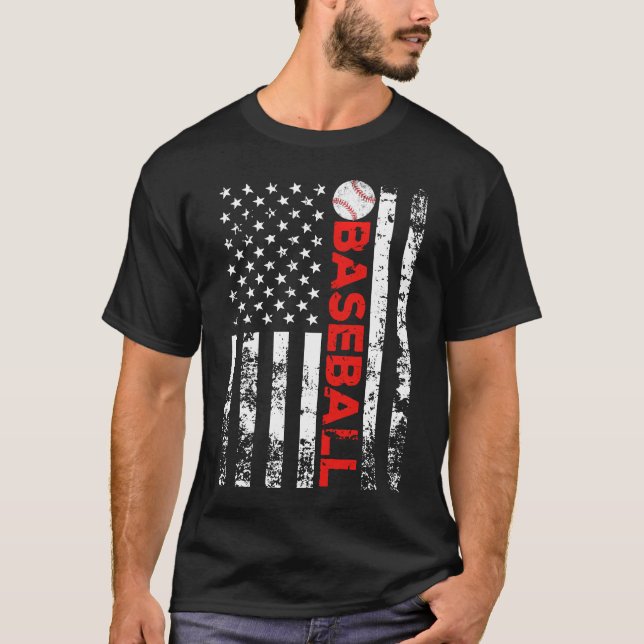 American Flag Baseball Team Gift T-Shirt (Front)