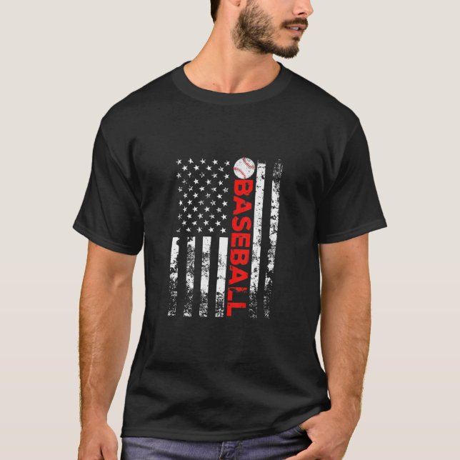 American Flag Baseball Team Gift T-Shirt (Front)