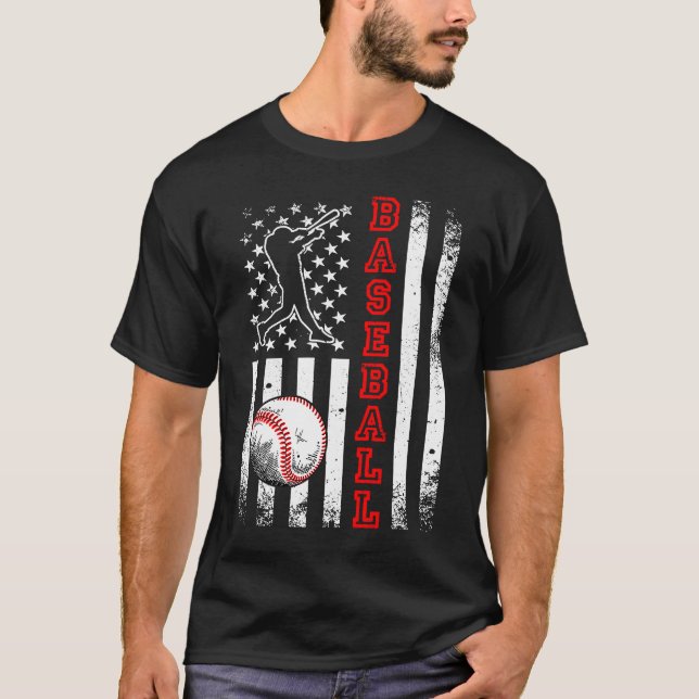 American Flag Baseball Team  Vintage Baseball T-Shirt (Front)