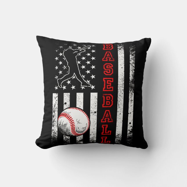 American Flag Baseball Team Vintage Funny Cushion (Front)