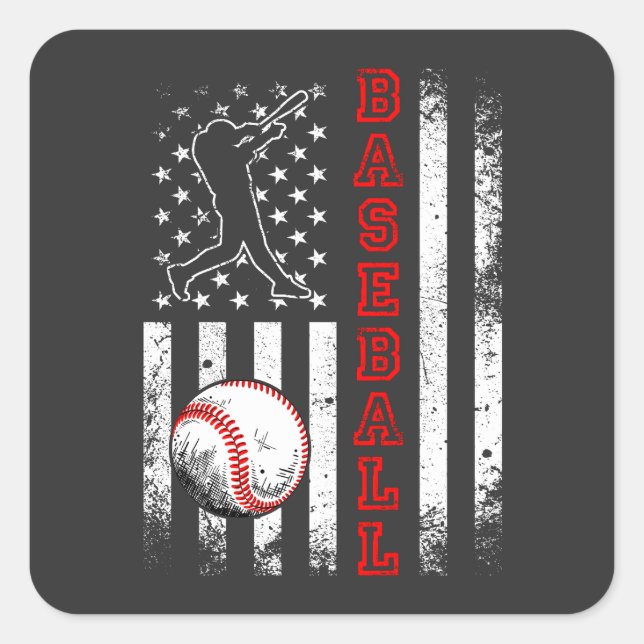 American Flag Baseball Team Vintage Funny Square Sticker (Front)