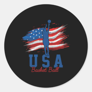 American Flag Basketball 4th Of July Usa Support T Classic Round Sticker