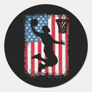 American Flag Basketball Apparel Funny Basketball Classic Round Sticker