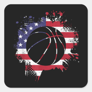 American Flag Basketball Player Square Sticker
