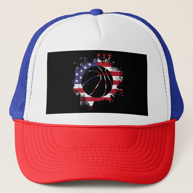 American Flag Basketball Player  Trucker Hat (Front)