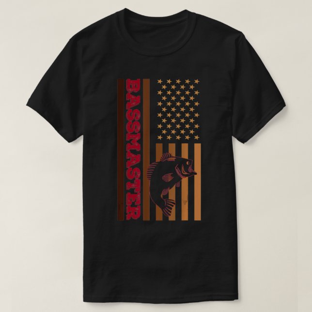 American Flag Bassmaster Fishing present for Bassh T-Shirt (Design Front)