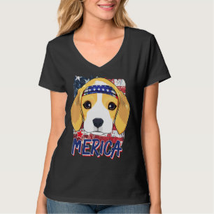 American Flag Beagle Dog Merica Bandanna 4th Of Ju T-Shirt