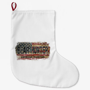 American Flag Bear Hunter Large Christmas Stocking