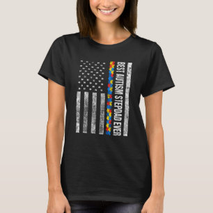 American Flag Best Autism Stepdad Ever Autism Awar T-Shirt