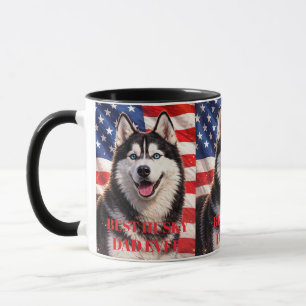 American Flag Best Dad Ever Husky Dog Mug
