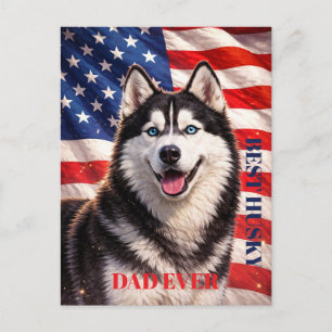American Flag Best Dad Ever Husky Dog Postcard