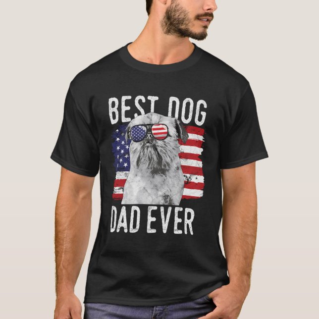 American Flag Best Dog Dad Ever Brussels Griffon U T-Shirt (Front)