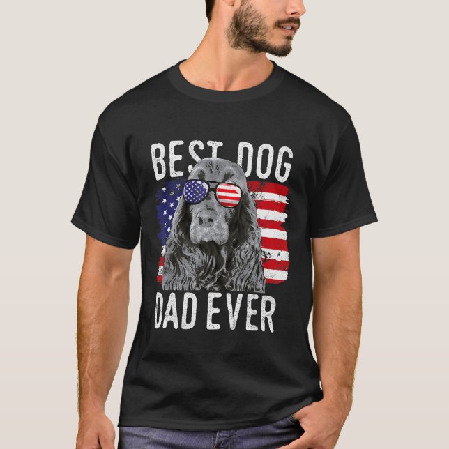 American Flag Best Dog Dad Ever Field Spaniels Usa T-Shirt (Front)