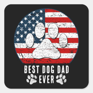 American Flag Best Dog Dad/Mum Ever Personalised Square Sticker