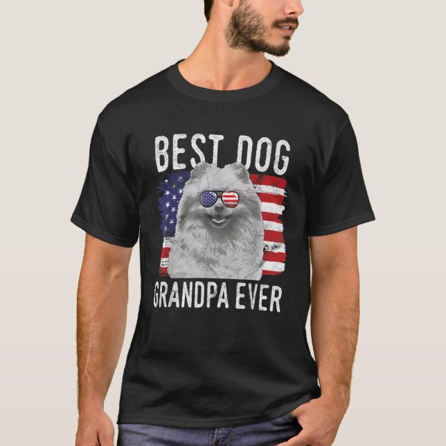 American Flag Best Dog Grandpa Ever Pomeranian USA T-Shirt (Front)