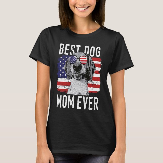 American Flag Best Dog Mom Ever Treeing Walker Coo T-Shirt (Front)
