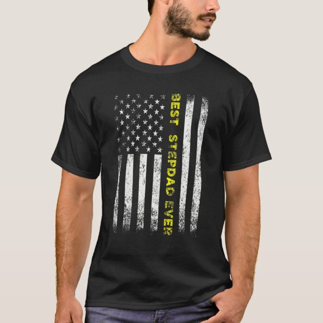 American Flag Best Stepdad Ever Fathers Day Step D T-Shirt (Front)
