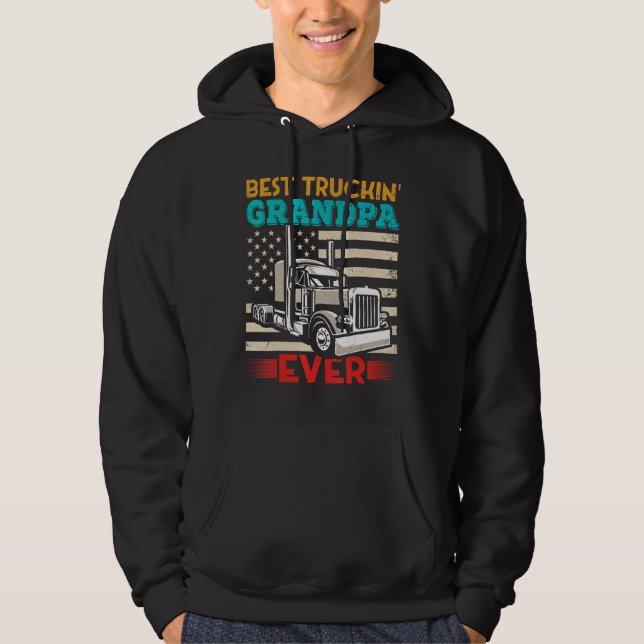 American Flag Best Truckin Grandpa US Semi Truck D Hoodie (Front)