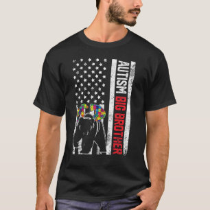 American Flag Big Brother Bear Autism Awareness Fa T-Shirt