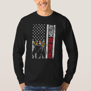 American Flag Big Brother Bear Autism Awareness Fa T-Shirt