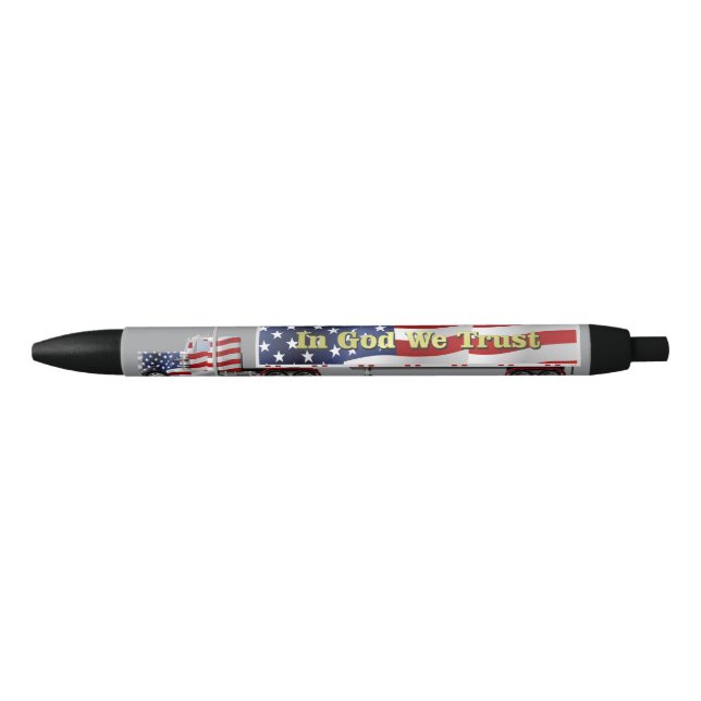 American Flag Big Rig Truck Black Ink Pen (Front)
