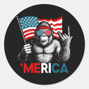 American Flag Bigfoot Classic Round Sticker