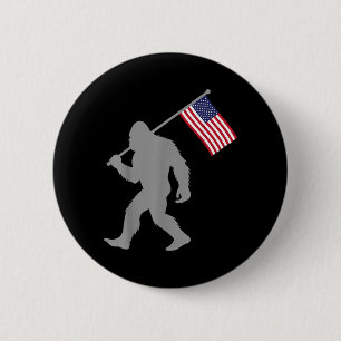 American Flag Bigfoot Red White Blue Patriotic 4th 6 Cm Round Badge