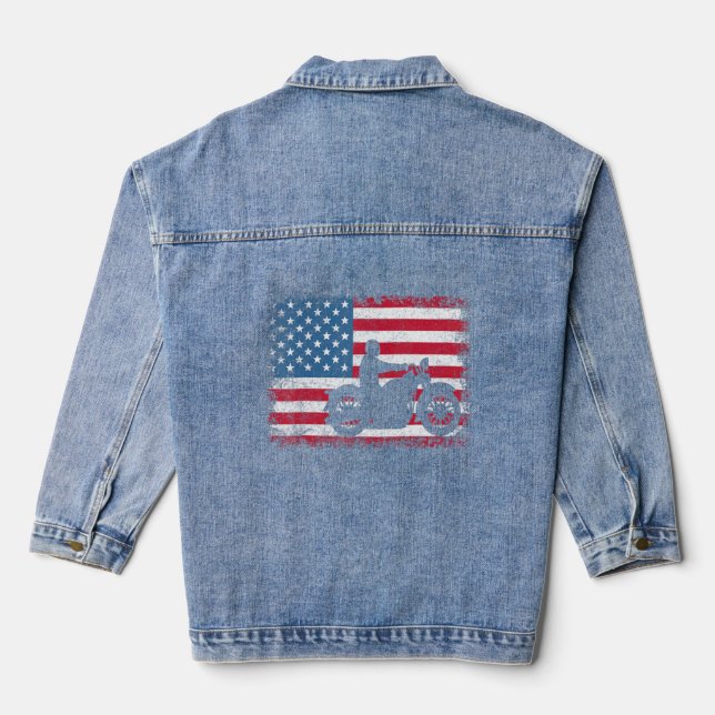 American Flag Biker Motorcycle 1  Denim Jacket (Back)
