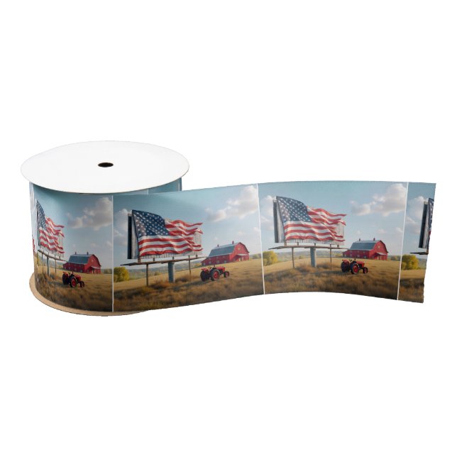 American Flag Billboard On the Farm Satin Ribbon (Spool)