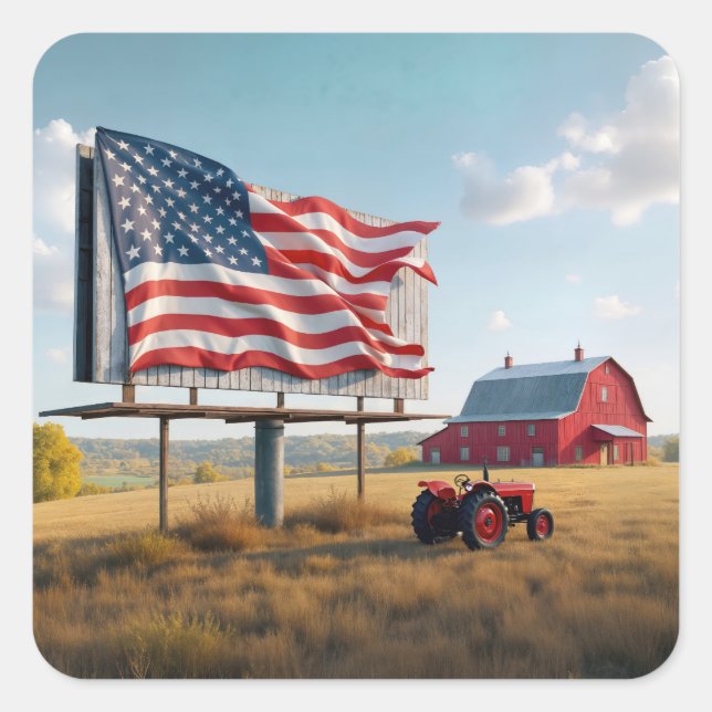 American Flag Billboard On the Farm Square Sticker (Front)